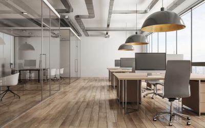 Modern office interior with daylight and city view. 3D Rendering